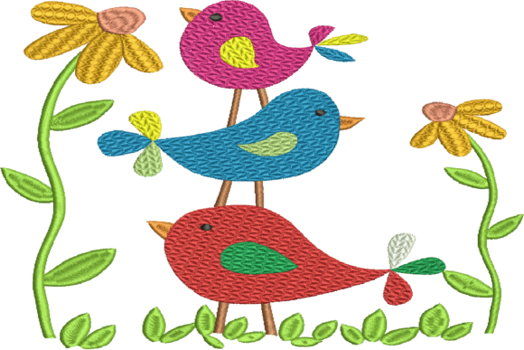Birds and Flowers Embroidery Design
